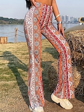 cheap Wide Leg &amp; High Waisted-Women&#039;s Bell Bottom Slacks Fashion Boho Full Length Natural Flower Elastic Waist Printing Outdoor Comfortable Holiday Going out Magenta Orange red Black Pink Summer Regular Fit