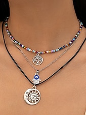 cheap Women&#039;s Necklace-Women&#039;s Western Layered Turquoise Beaded Necklace Set – Boho Statement Jewelry with Cactus &amp; Teardrop Charms, Ideal for Festivals, Country Concerts and Casual Wear