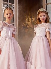 baratos tutus infantil-De Baile Até os Joelhos Vestido para Meninas das Flores Festa de 15 Anos Elsa congelada Meninas Lindo Vestido de Baile Tule com Franzido Estilo real Tutu Ajuste 3-16 anos