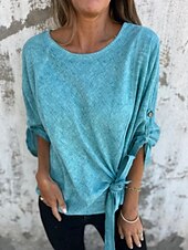 levne Košile-Dámské Bavlněné lněné košile Bez vzoru Denní Moderní 3/4 délka rukávu Tričkový Běžné topy Denní Dovolená Šněrování Bílá Nebeská modř Šedá Léto