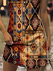 ieftine Rochii boho-Pentru femei Rochie Mini Rochie de Vară Rochie A line Rochie de vară Rochie cu umeri Casual Concediu Plajă Fit regulat Grafic Tribal Fără manșon În V Galben Roșu-aprins Albastru piscină Mov Var