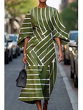 abordables Robes Floraux Imprimés-Femmes Robe Longue Maxi Robe Robe Décontractée Robe d&#039;été Mode Moderne Quotidien Date Week-end Coupe régulière Géométrique Manche 3/4 Col ras du cou Noir Jaune Vert Claire Rose Claire Été