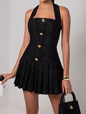abordables Robes de Diplôme-Femmes Mini Robe Robe de remise des diplômes Robe de Cocktail Mode Soirée Anniversaire Date Coupe régulière Uni Sans manches Col Halter Noir Été