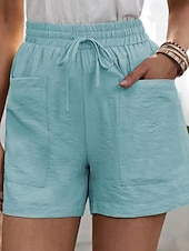 abordables Pantalon uni en coton et lin-Femmes Shorts Slacks Streetwear Occasionnel Court Naturel Uni Avec Poches Conception à cordon élastique Confortable Extérieur Sortir Abricot Jacinthe Noir Blanche Été Coupe régulière