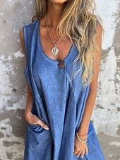 abordables concevoir des robes en coton et lin-Femmes Robe Longue Maxi Robe Robe Décontractée Robe débardeur Robe d&#039;été Basique Moderne Quotidien Week-end Coupe régulière Uni Sans manches Col en U Bleu Fuchsia Vert Été