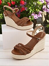 olcso Nyári szandálok-női barna fonott espadrille ékszandál – hétköznapi nyári cipők kerti sétákhoz és piknikhez