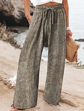 economico Pantaloni in cotone e lino con grafica-Per donna Pantaloni ispirati al lino Gamba larga Pantaloni Palazzo Moda Boho Lunghezza intera Vita Alta Fiore Elastico in vita Traspirante Confortevole Micro-elastico Streetwear Abbigliamento