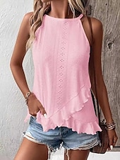 cheap Plain Tank Top-Women&#039;s Camisole Tank Top Plain Elegant Casual Sleeveless Crew Neck Regular Tops Daily Holiday Eyelet Black White Pink Summer Spring