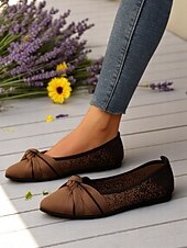 levne Dámské boty s plochou podrážkou-Dámské flyknit nazouvací balerínky s uzlem - měkký pletený svršek se stylovými pruhy a odolnou podrážkou, ideální pro pohodlné a neformální aktivity