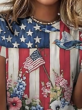 economico Magliette Giorno dell’Indipendenza-Maglietta Patriottica da Donna Grafica Bandiera Bandiera Americana Vintage Elegante Classica Maniche Corte Collo Rotondo Regular Tops Stampa Quotidiana Week-end Blu Estate