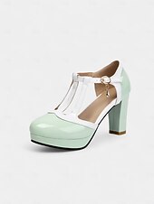 levne 50. léta 20. století-Dámské černobílé lodičky na vysokém podpatku s páskem do T a platformou – elegantní obuv inspirovaná vintage stylem 50. let do kanceláře, na svatby a koktejlové večírky