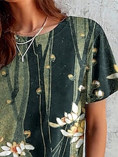 billige Blomster t-skjorte-Dame T skjorte Blomstret Grafisk Planter Årgang Stilfull Klassisk Kortermet Crew-hals Rund hals Vanlige topper Daglig Helg Trykt mønster Mørkegrønn Sommer Vår
