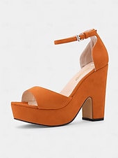 cheap Nightlife Party-Women&#039;s Nude Suede Platform Block Heel Sandals - Chunky Ankle Strap Heels for Nightlife Parties and Club Outfits