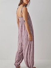 preiswerte Urlaubsoverall-Damen Normal Overall Streetwear Blumen Ärmellos U-Ausschnitt Druck Täglich Wochenende Normale Passform Schwarz Weiß Purpur Sommer