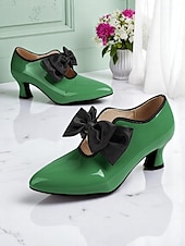 ieftine anii 1920-Pantofi de damă din piele lăcuită roșie cu toc jos – pantofi cu vârful ascuțit, stil vintage anii 1920, cu fundă neagră, pentru petreceri de ceai, nunți și evenimente retro