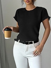 ieftine tricou simplu-Pentru femei Bluză Simplu Modern Casual Manșon scurt Stil Nautic Topuri obișnuite Concediu Ieșire Zdrobit Negru Alb Roz Îmbujorat Vară