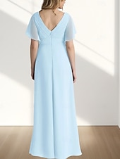 preiswerte Bodenlänge-A-Linie Brautmutterkleid Hochzeitsgast Elegant Süß V Ausschnitt Bodenlang Chiffon Kurzarm mit Raffung 2025