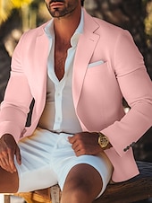 abordables Blazer de lino-Hombre Chaqueta de lino Chaqueta deportiva Moda Casual Color sólido Blazer Amarillo Rosa Azul cielo Estándar Recto 1 botón
