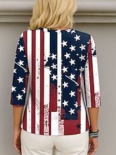 cheap Independence Day Top-Independence Day Women&#039;s Patriotic Fourth of July Blouse Graphic Flag Elegant Stylish Casual 3/4 Length Sleeve V Neck Regular Tops Daily Holiday Going out Print Navy Blue Summer Spring