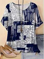 voordelige Kunst &amp; Design t-shirt-Dames Zomer tops Abstract Stijlvol Korte mouw Strakke ronde hals Normale tops Dagelijks Rood blauw Khaki Zomer