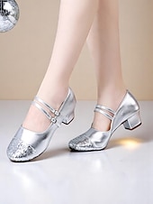 preiswerte Lateinamerikanische Schuhe-Damen-Tanzschuhe mit goldener Glitzerspitze und Doppelriemen – professionelle Standard-Latein-Tanzschuhe mit niedrigem Absatz für Auftritte und Tanzkurse