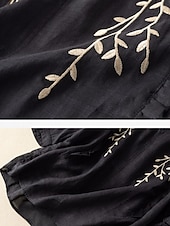 ieftine Cămăși-Cămașă de damă din bumbac și in, model floral, simplu, etnic, casual, mânecă 3/4, decolteu în V, croială regulată, topuri, zi de zi, brodat, galben, albastru marin, violet, portocaliu, caisă, vară
