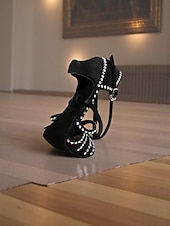 baratos Anos 1920 &amp; Era Gatsby-Sapatos de dança femininos pretos com tiras e strass, estilo anos 20, ideais para festas vintage e dança swing.
