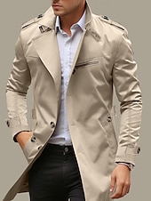 billiga Trenchcoat för män-Herr Övergångsjacka Trenchcoat Utomhus Alla årstider Vindtät jacka Ytterkläder Kläder Streetwear Slät Framficka Kavajslag Enkelknäppt