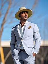 abordables Trajes de fiesta-De los hombres Boda Fiesta Trajes de Lino Azul cielo Salvia Moda Casual Color sólido Estándar Juego de 2 piezas Recto 2 botones
