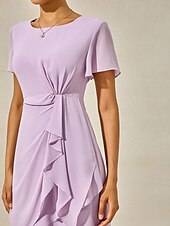 billige Bodycon-kjoler-Dame Knelang kjole Lag-på-lagkjole Elegant Formelt Sommerfugl Bryllupsgjest Cocktailfest Normal عادي Kortermet Crew-hals Lys Lilla Sommer