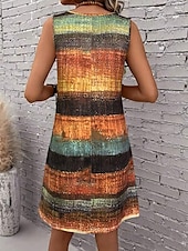 economico Abiti a Strisce e Geometrici-Per donna Mini Abito Vestito Estivo Abito a trapezio Abito Estivo Vacanza Casual Vestibilità regolare Grafico Geometrico A righe Senza Maniche Collo a U Arancione Estate Primavera
