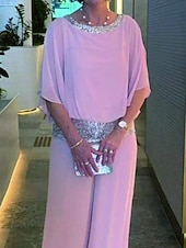 abordables Ensembles chemisiers pour femmes-Ensembles de pantalons de mode 2 pièces pour femmes vêtements de rue quotidiens manches 3/4 col rond couleur unie sequins patchwork décontracté quotidien noir blanc rose été coupe régulière