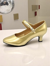 ieftine Pantofi Dans Latin-Pantofi de dans negri cu buline pentru femei, cu toc jos și bareta la gleznă - pantofi de dans profesionali pentru dansatori latino și swing