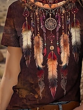 levne Boho tričko-Dámské Tričko Grafika Čechy Vinobraní stylové Krátký rukáv Tričkový Běžné topy Denní Jdeme ven Víkend Tisk Žlutá Rubínově červená Vodní modrá Fialová Trávová zelená Léto Jaro