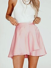 cheap Plain Skirts-Women&#039;s Skirt A Line Solid Color Fashion Casual Mini High Waist Skirts Plain Micro-elastic Street Daily Wine White Champagne Pink Summer Satin