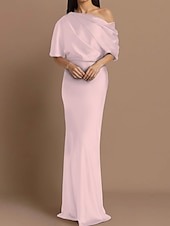 preiswerte GRÜN-Etui Kleid Mutter der Braut Hochzeitsgast Formelles Abendkleid Elegante Party Schulterfrei Zug-Länge Satin Halbelängliche Ärmel mit Raffung.