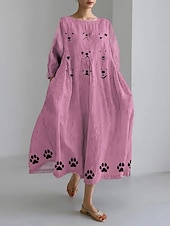 cheap Animals Dress-Women&#039;s Maxi Dress Sundress A Line Dress Summer Dress Vacation Casual Beach Daily Holiday Going out Loose Fit Graphic Animal Long Sleeve Crew Neck Boat Neck Pink Blue Brown Summer Spring