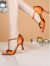 voordelige Latin dansschoenen-Satijnen cross-strap latin dansschoenen voor dames met middelhoge hakken – elegante ballroom performance hakken voor volwassenen