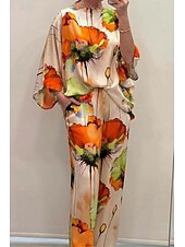 ieftine Trening pentru femei-Dame Mărime EU / US2 Pieces SetsModă Stilat Trening Bolero Top Lungime Manșon 3/4 Rotund Floral Imprimeu Purtare Zilnică Negru Galben Roz Îmbujorat Toate Sezoanele Potrivire Largă