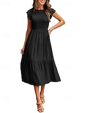 abordables Robes de Diplôme-Femmes Robe Midi Robe Blanche Robe de remise des diplômes Mode Anniversaire Date Fête du thé Coupe régulière Uni Sans manches Col ras du cou Noir Blanche Vert Claire Vert Véronèse Été