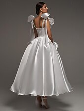 preiswerte Lange Kleider / Abendkleider-A-Linie Cocktailkleider Elegant Formale Hochzeit knöchellang ärmellos Spaghettiträger Kleid Satin mit Schleife(n)