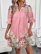 economico Abiti floreali-Per donna Mini Abito Abito a trapezio Vacanza Casual Boho All&#039;aperto Uscire Spiaggia Vestibilità standard Floreale Grafico Manica Corta Scollo a V Bianco Rosa Blu Verde Estate Primavera
