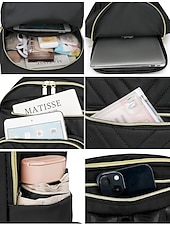 preiswerte Mode Rucksäcke-wasserabweisender Damen-Reiserucksack aus Nylon mit gesteppter Fronttasche, goldenen Reißverschlüssen und Gepäckgurt für Business-, Schul- und Wochenendausflüge