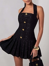 abordables Robes de Diplôme-Femmes Mini Robe Robe de remise des diplômes Robe de Cocktail Mode Soirée Anniversaire Date Coupe régulière Uni Sans manches Col Halter Noir Été