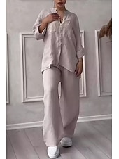 economico Imposta-Completo da donna 100% cotone cotone lino camicia a maniche lunghe colletto tinta unita attivo basic casual quotidiano nero bianco giallo estivo vestibilità regolare