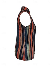 cheap Stripe&amp;Geometric Tank Top-Women&#039;s Camisole Tank Top Striped Daily Casual Sleeveless V Neck Regular Tops Daily Buttons Print Yellow Red Blue Summer Spring