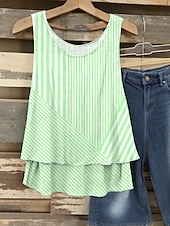 billige Stripe og geometrisk tank topp-Dame Camisole Tank Top Grafisk Stripet Elegant Romantikk Fritid Ermeløs V-hals Vanlige topper Daglig Lapper Trykt mønster Rosa Blå Lilla Grønn Sommer Vår