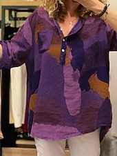abordables Chemises-Femmes Chemise Chemises en coton et lin Chemisier Bloc de Couleur Moderne Occasionnel manche longue Col de chemise Hauts Réguliers Quotidien Sortir Imprimé Jaune Rouge Fuchsia Vert Gris Clair Été