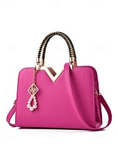 levne Kabelky a tote tašky-Dámská kabelka z umělé kůže s perlovým přívěskem – elegantní geometrické horní ucho a crossbody kabelka do kanceláře, na každodenní dojíždění a formální příležitosti