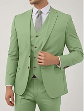 abordables Trajes semi-formales-De los hombres Boda Negocio Trajes Salvia Moda Formal Color sólido Estándar Juego de 3 piezas Recto 2 botones